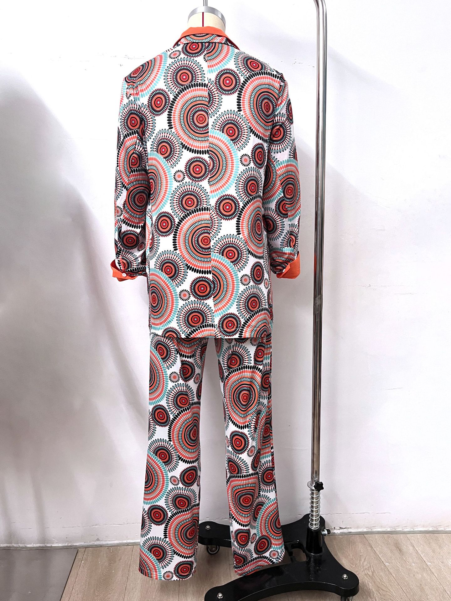 Couple 70s 80s Disco Hippie Costume Set Retro Circular Print Flared Pants Outfit